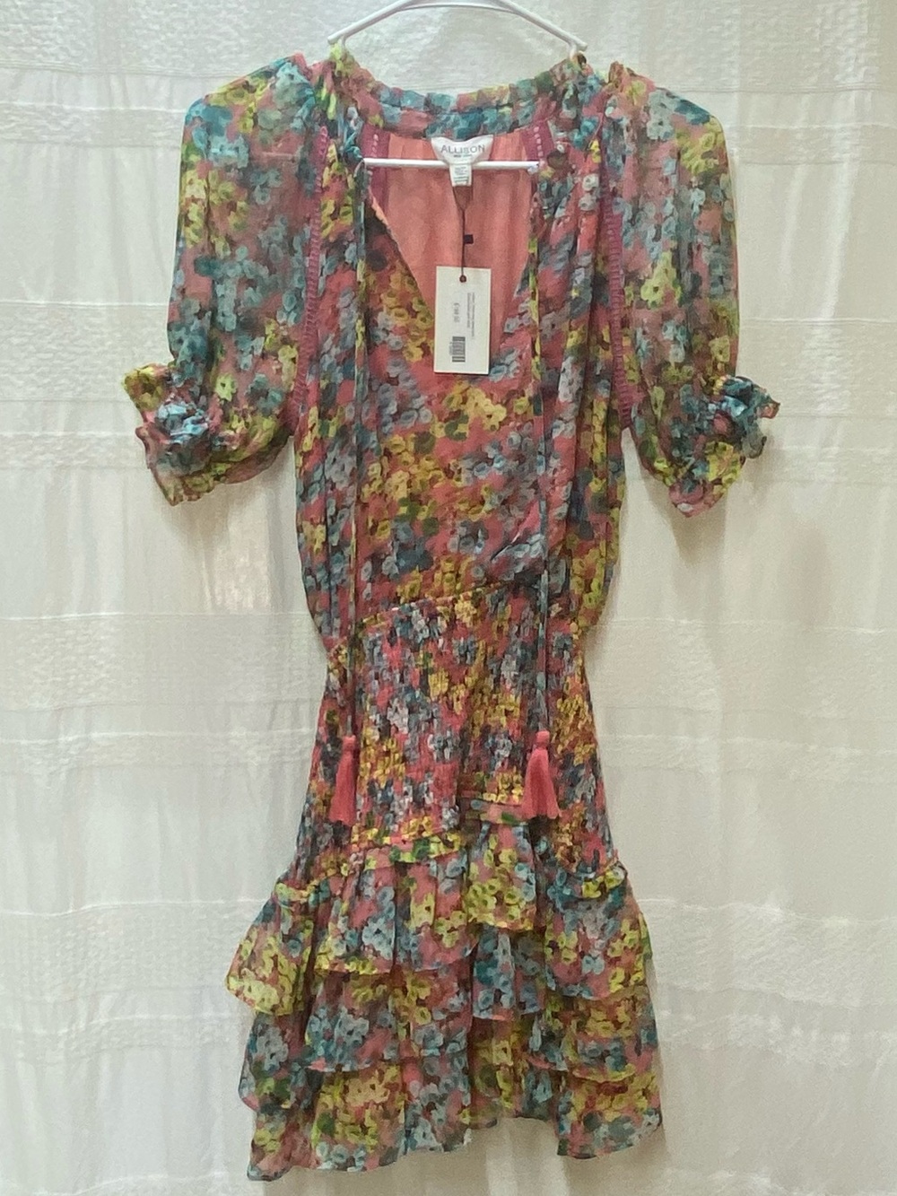 Floral Tiered Mini Dress in Coral-Multi